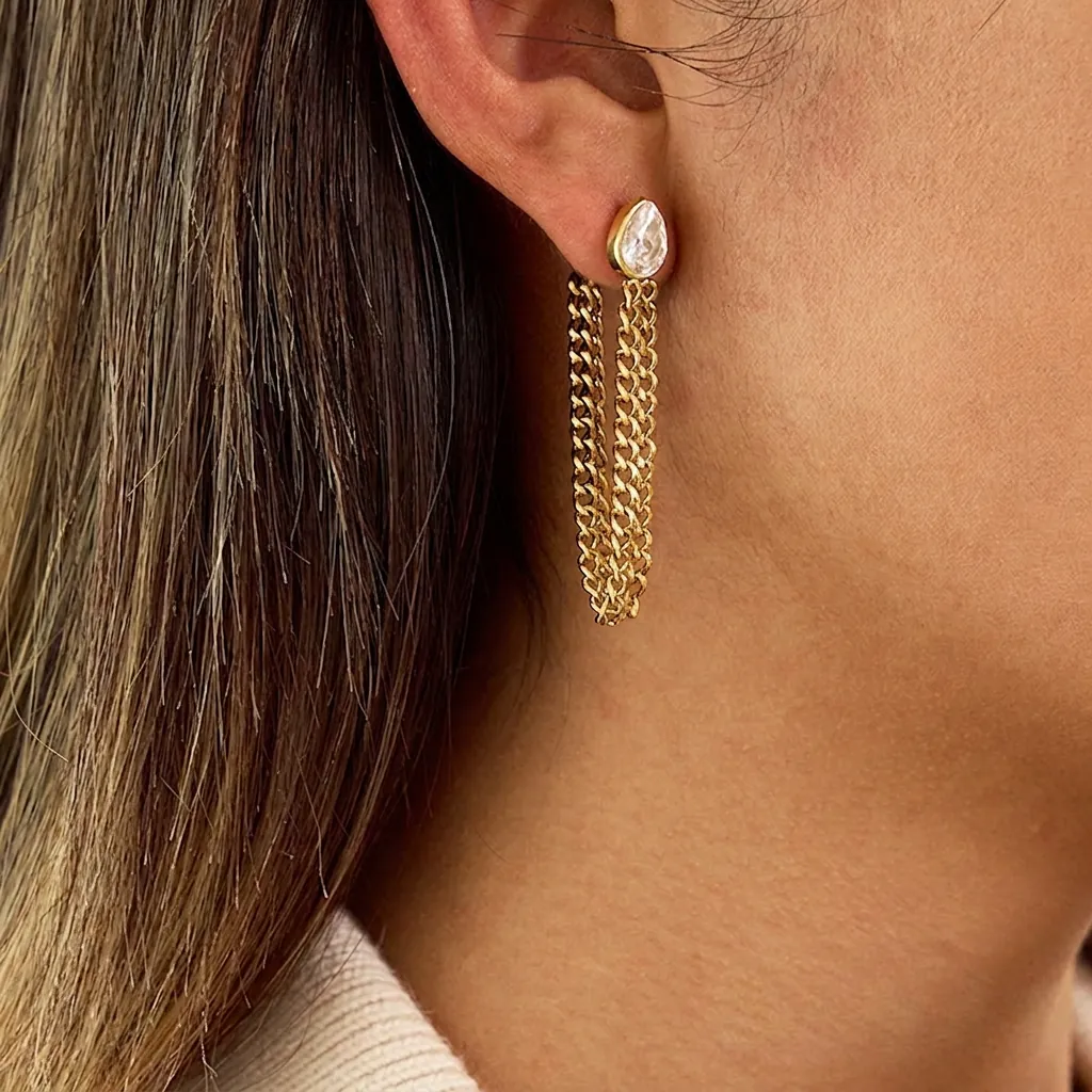 Luxus Edelstahl Quaste Kette Ohrhänger Für Damen Vergoldet Wassertropfen Strass Mode Schmuck Geschenk