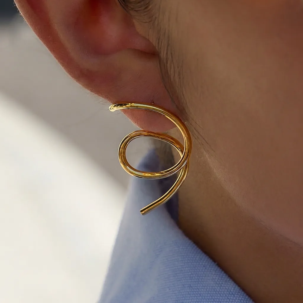 Minimalist Irregular Spiral Line Hoop Earrings For Women Stainless Steel PVD Gold Plated Geometric Fashion Jewelry