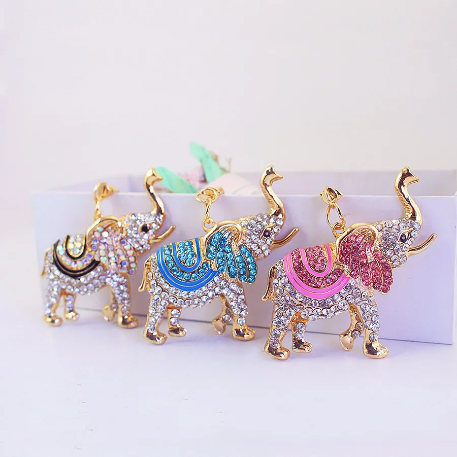 Porte-clés Animal Éléphant Mignon en Alliage de Zinc Incrusté de Strass Pendentif Charme de Sac pour Femmes Cadeau Bijoux