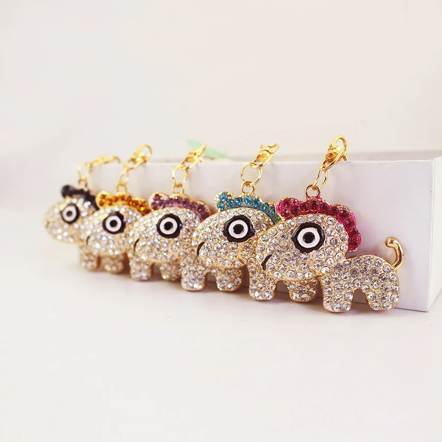Porte-Clés Animal Dessin Animé Incrusté de Strass Alliage de Zinc Anneau de Clé de Voiture Pendentif de Sac Accessoires Décoratifs Cadeau Femme Fille