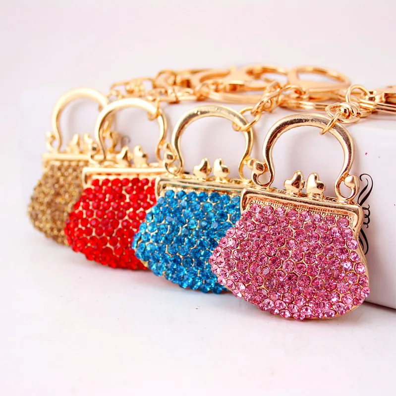 Mini Handbag Keychain Rhinestone Crystal Purse Pendant Keychain For Women Zinc Alloy Metal Bag Charm Car Key Ring Gift