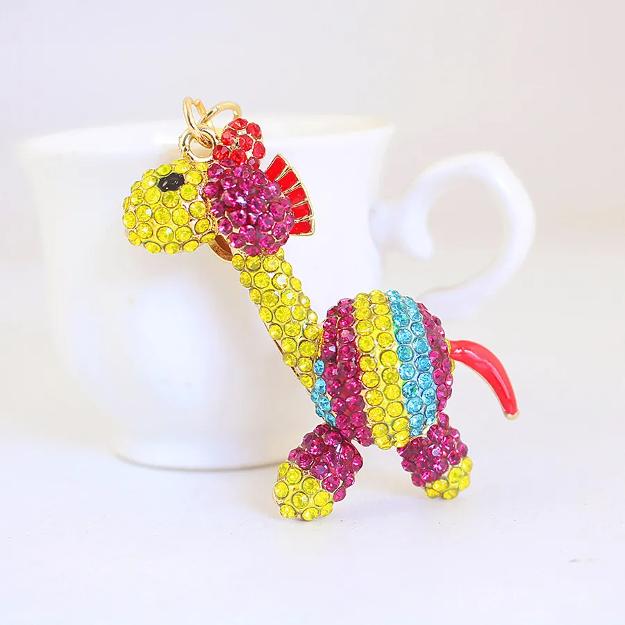 Creativo Simpatico Portachiavi Animale Giraffa Lega di Zinco Strass Colorati Intarsiato Pendente per Borsa Gioielli Regalo Donna Ragazze