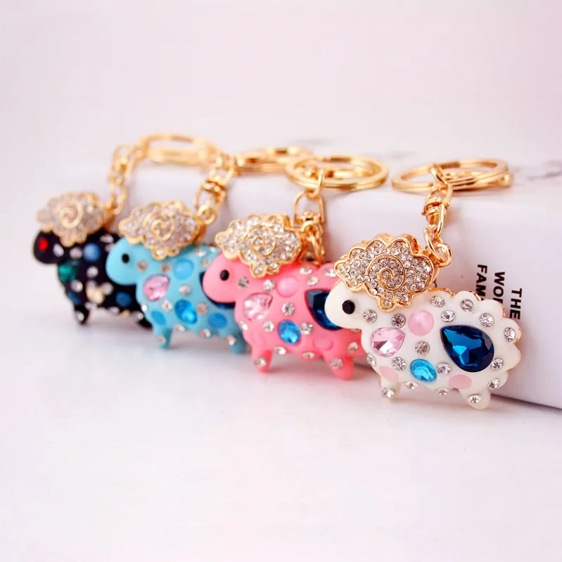 Porte-clés Mouton en Cristal Mignon Alliage Strass Incrusté Animal Pendentif de Sac Accessoires Pour Femmes Enfants Cadeau