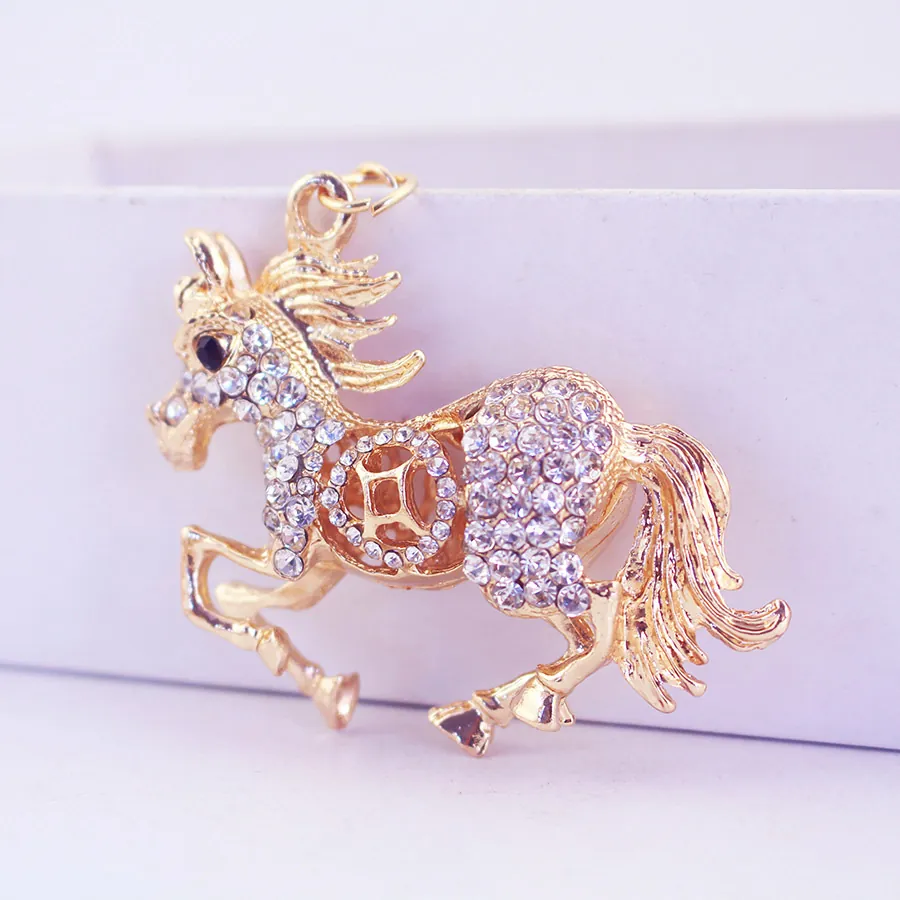 Porte-clés Cheval en Strass Étincelant pour Femmes Alliage de Zinc Charme de Sac Bijoux Cadeau d'Anniversaire
