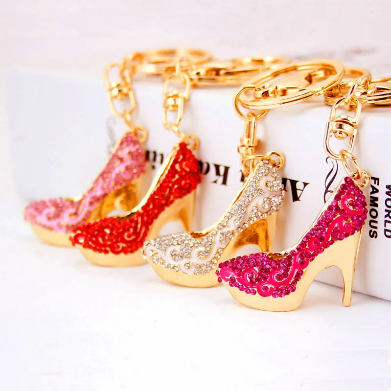 Creative Elegant High Heel Shoe Keychain Rhinestone Inlaid Alloy Bag Pendant Fashion Women Jewelry Car Keyring Gift