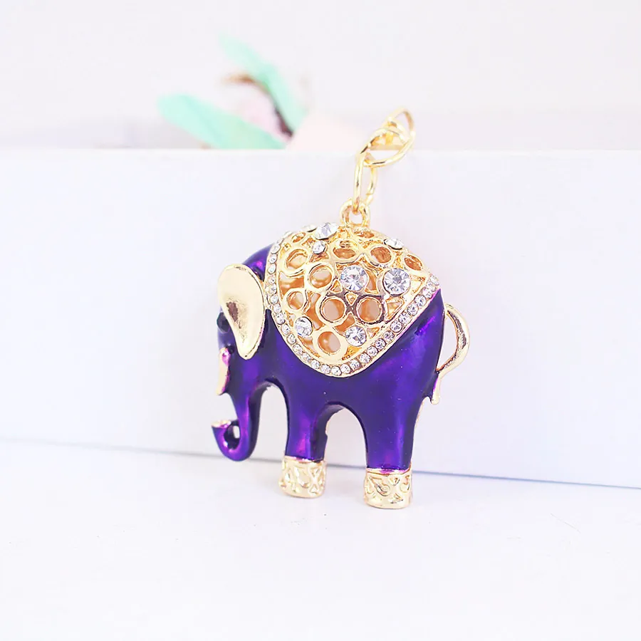 Carino Elefante Portachiavi Lega Di Zinco Strass Smalto Viola Oro Animale Ciondolo Borsa Portachiavi Donna Gioielli Regalo