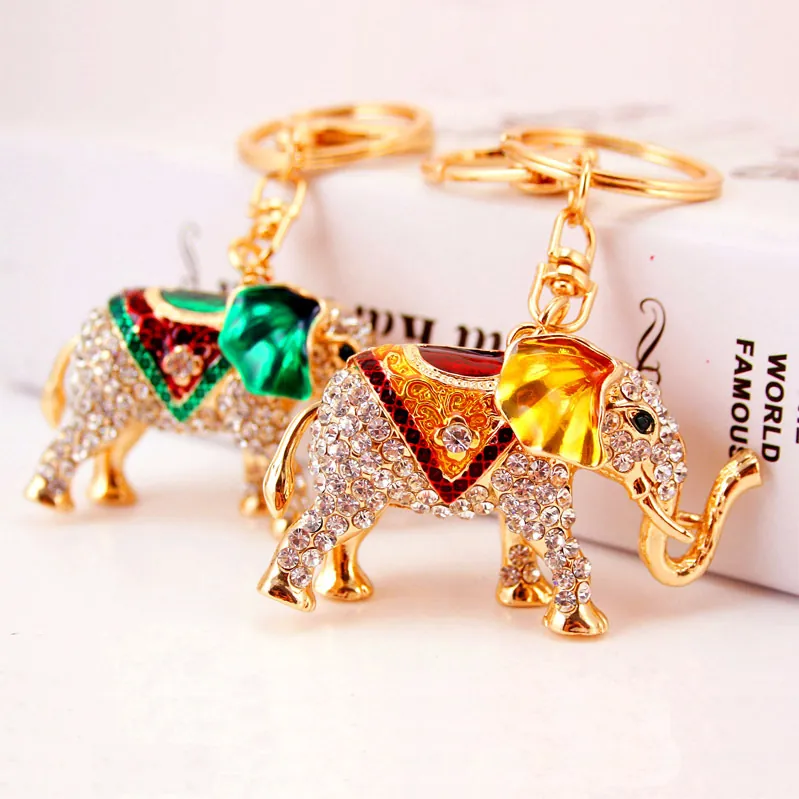Luxueux Porte-Clés Éléphant en Alliage de Zinc Avec Strass Étincelants Pendentif Animal en Émail pour Sac Femme Bijoux Cadeau