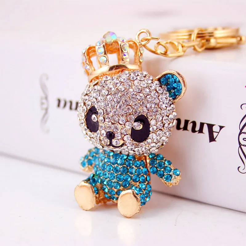Rhinestone Crown Panda Keychain Cute Animal Pendant Car Bag Accessories Zinc Alloy Crystal Jewelry Gift For Women Girls
