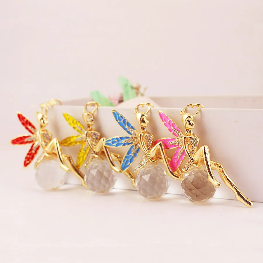 Porte-clés Ange Fée Papillon en Cristal Avec Strass Incrusté Alliage de Zinc Pendentif de Sac pour Femme