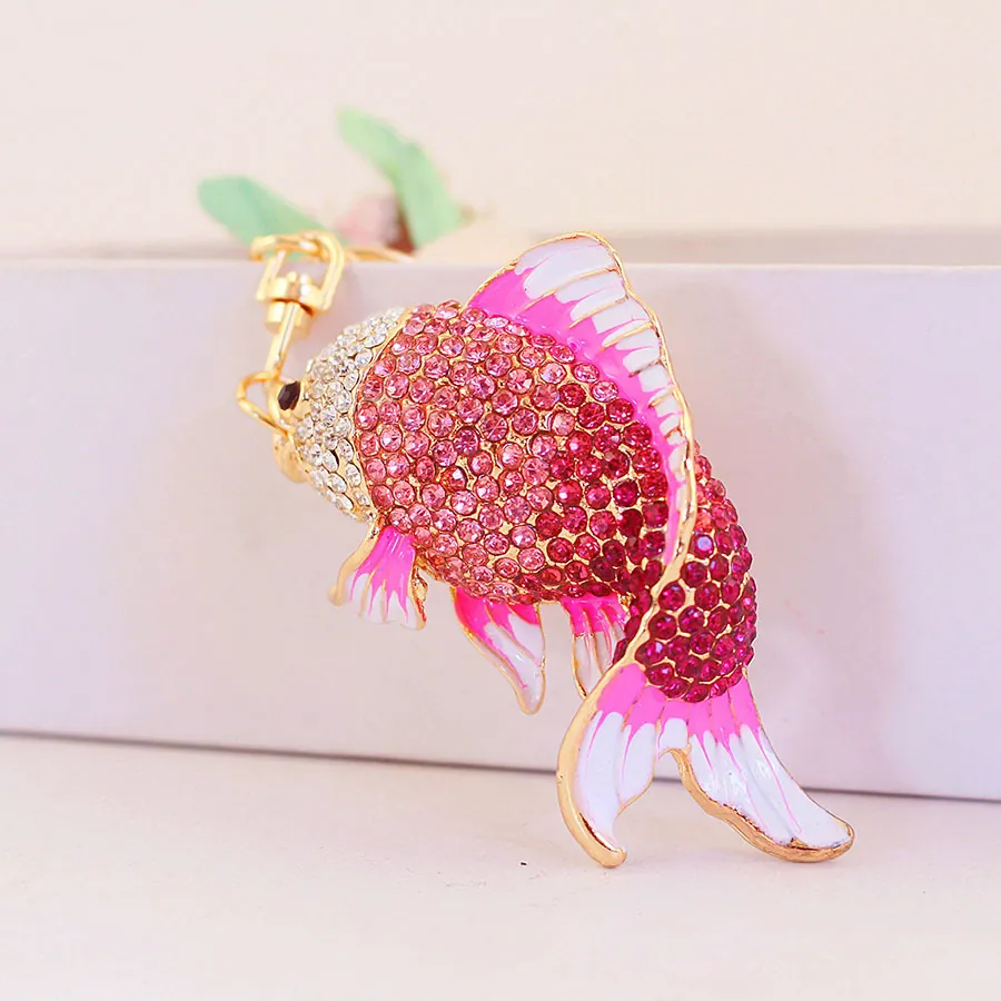 Fashion Creative Cute Rhinestone Koi Fish Keychain Enamel Zinc Alloy Goldfish Bag Charm Pendant Gift For Women Jewelry