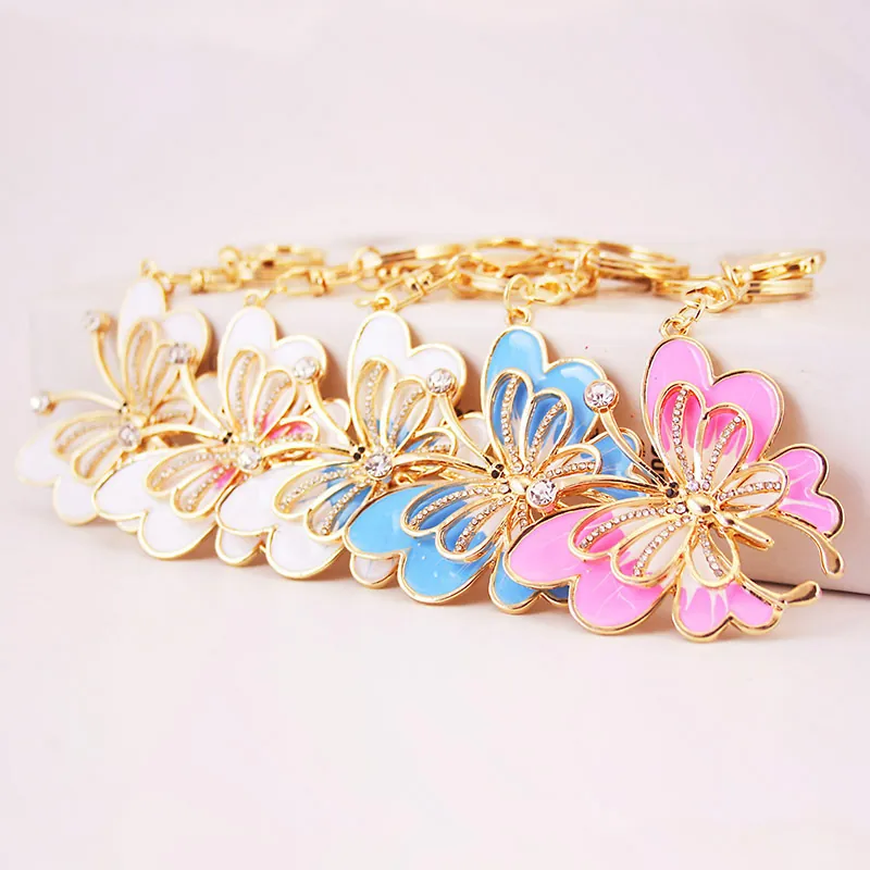 Exquisite Butterfly Keychain Rhinestone Enamel Zinc Alloy Metal Key Ring Bag Pendant Decoration Gift For Women Girls Accessories
