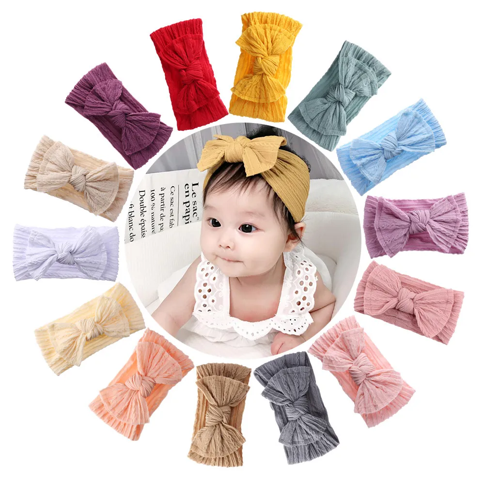 Bandeau en Nylon avec Nœud pour Bébé Bandeau Élastique en Tricot Nervuré Souple Extensible pour Nourrissons et Nouveau-Nés
