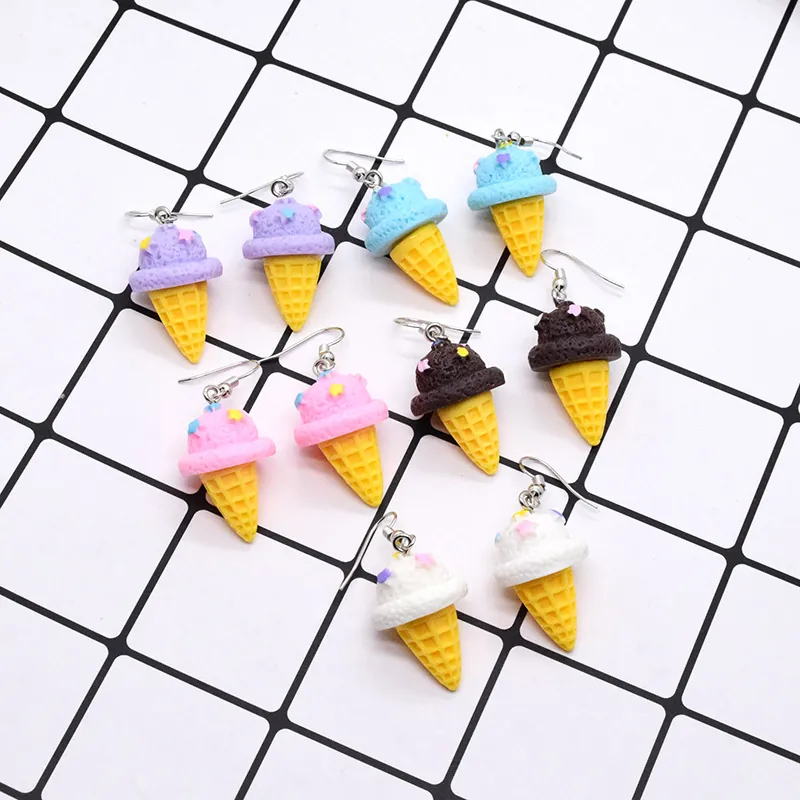Simulation Ice Cream Cone Dangle Earrings Cute Resin Star Decor Sweet Food Style Earrings For Women Girls Daily Jewelry