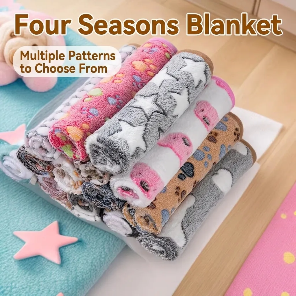 Soft Pet Blanket Coral Fleece Warm Puppy Throw For Dogs Cats Machine Washable Flannel Print Mat Star Bone Pattern Bedding