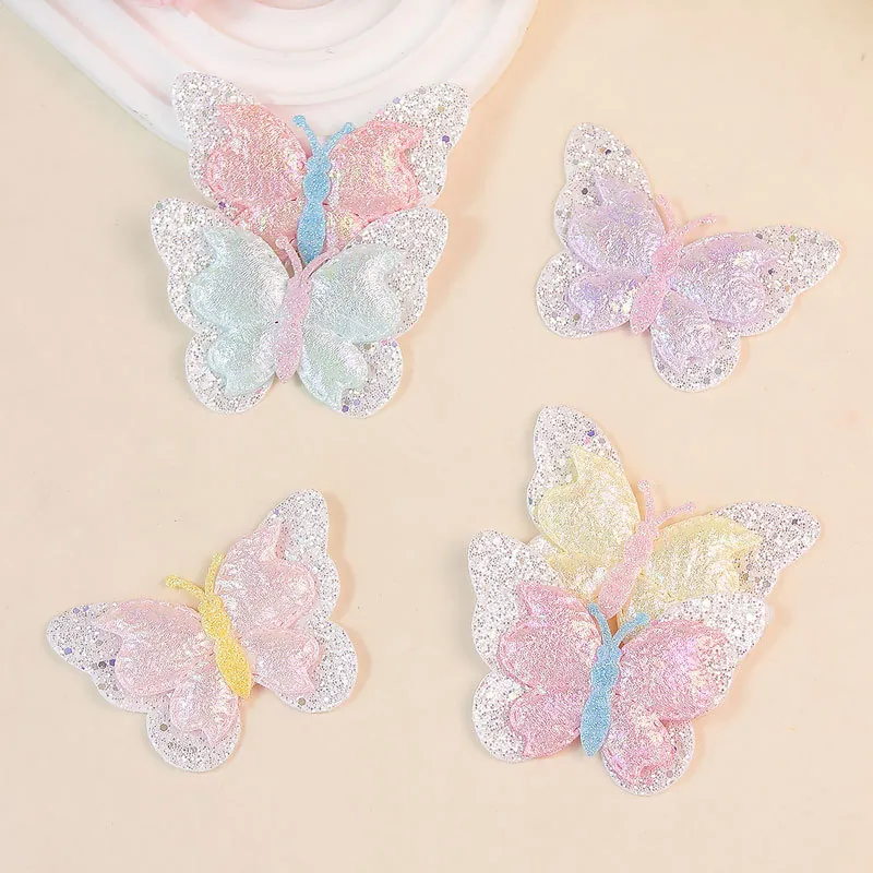 Cute 3D Fabric Butterfly Patches With Glitter Sequin Handmade Butterfly Appliques For Kids Clothing Shoes Bags DIY Craft Decoration Accessories