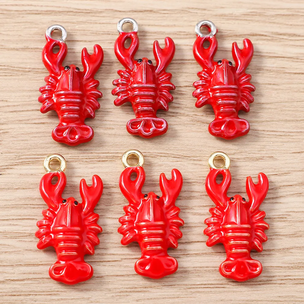 Red Lobster Alloy Enamel Pendants DIY Jewelry Accessories Simulation Animal Charms For Bracelets Necklaces Keychain Making