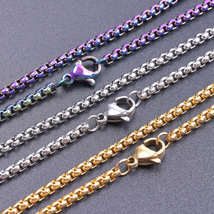 Minimalist Stainless Steel Box Chain Necklace Bracelet For Men Women Gold Silver Rainbow Plated Lobster Clasp Fashion Jewelry