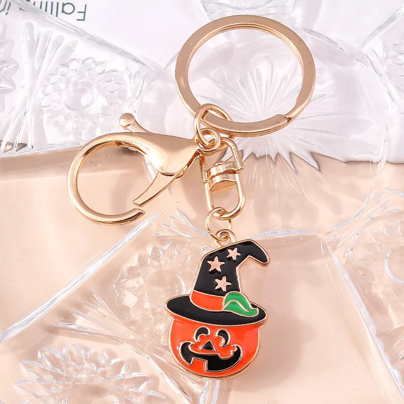 Halloween Pumpkin Keychain Zinc Alloy Enamel Witch Hat Pendant Bag Accessory Creative Cartoon Holiday Decoration For Women
