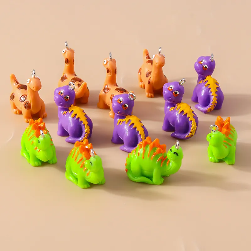 Cartoon Dinosaur Resin Pendants With Metal Loop Colorful Animal Charms For DIY Necklace Keychain Bracelet Jewelry Making Kids Gifts