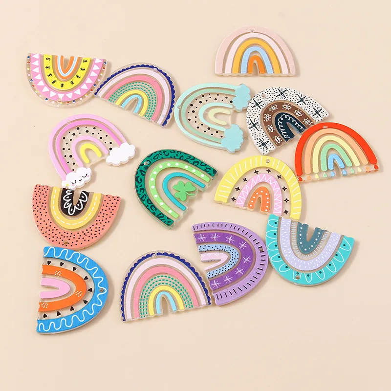 Acrylic Rainbow Charms For DIY Jewelry Making Colorful Clouds Patterns Pendants For Earring Keychain Phone Case Decorative Accessories