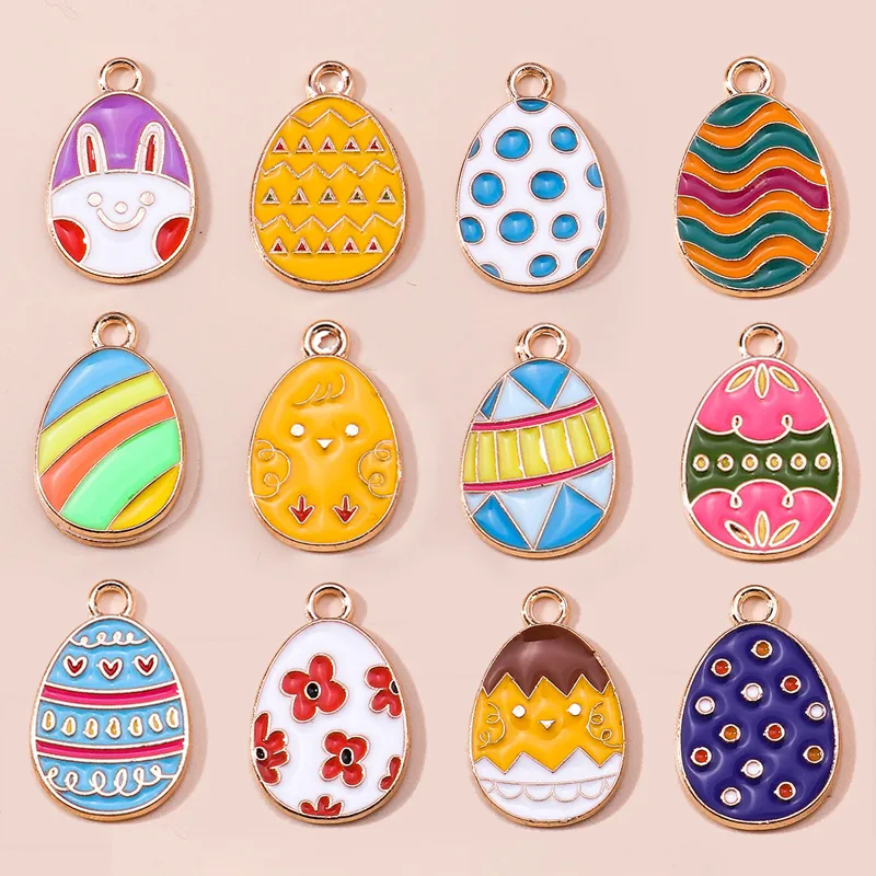 Pendentifs Œuf de Pâques en Alliage Émaillé pour Création de Bijoux Pendentifs à Motifs Lapin Poussin Floral Accessoires de Bricolage