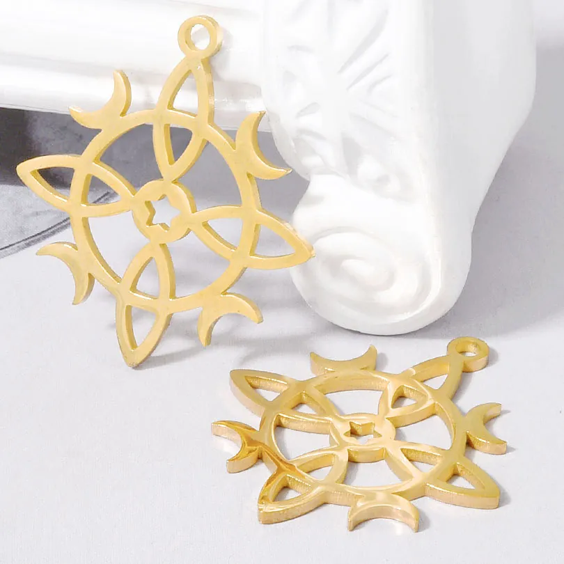 Stainless Steel Sun Moon Pendant Mystical Star Geometric Hollow Out DIY Jewelry Making Accessories For Women Men