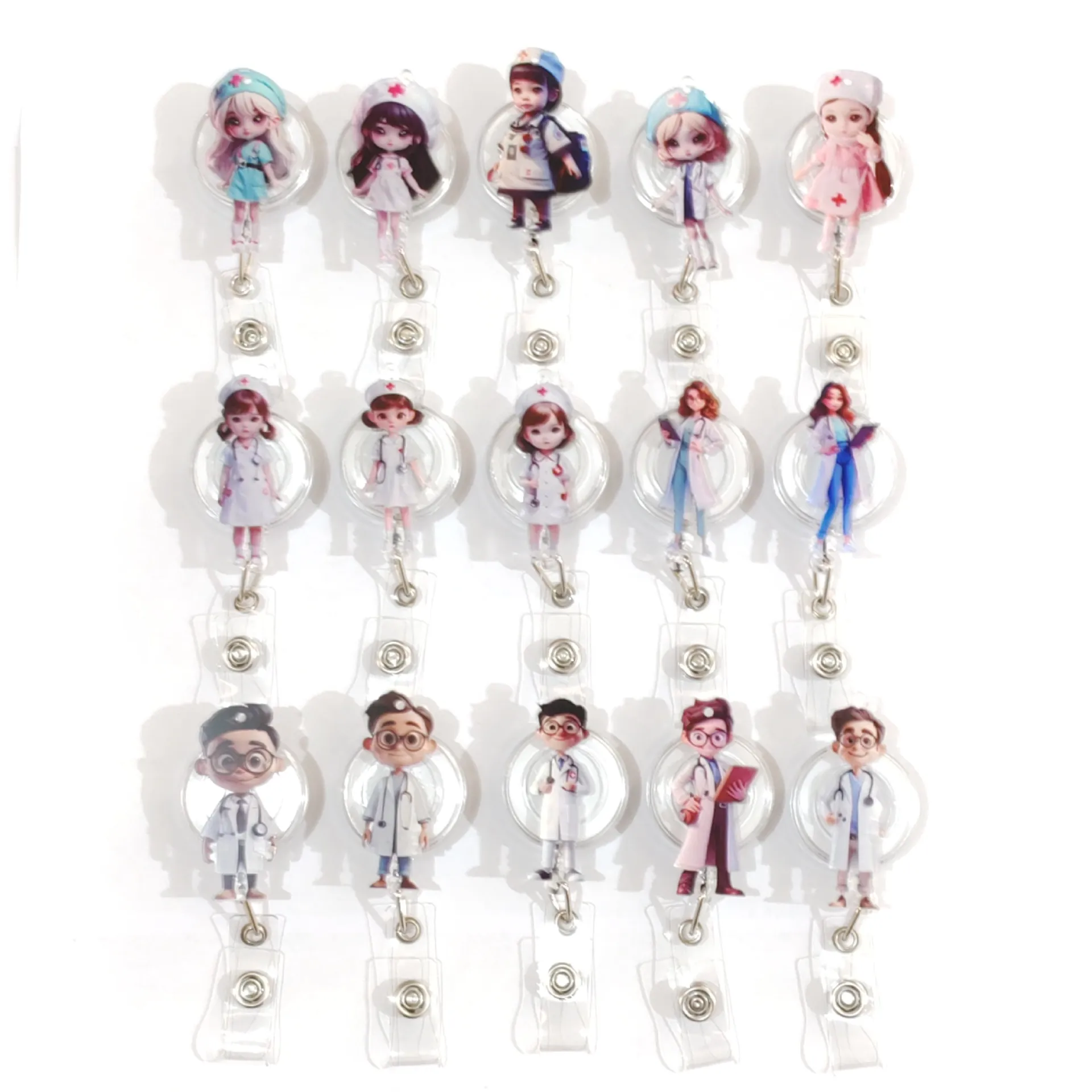 Cartoon Nurse Doctor Retractable Badge Reel Acrylic ID Card Holder Medical Nursing Student Office Supplies Work Badge Clip