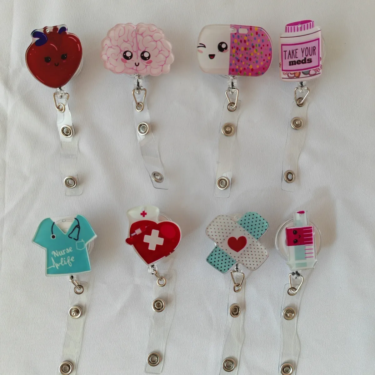 Acrylic Heart Brain Syringe Retractable Badge Reel Holder For Nurse Doctor Medical Student Cute Cartoon Name Tag ID Card Holder