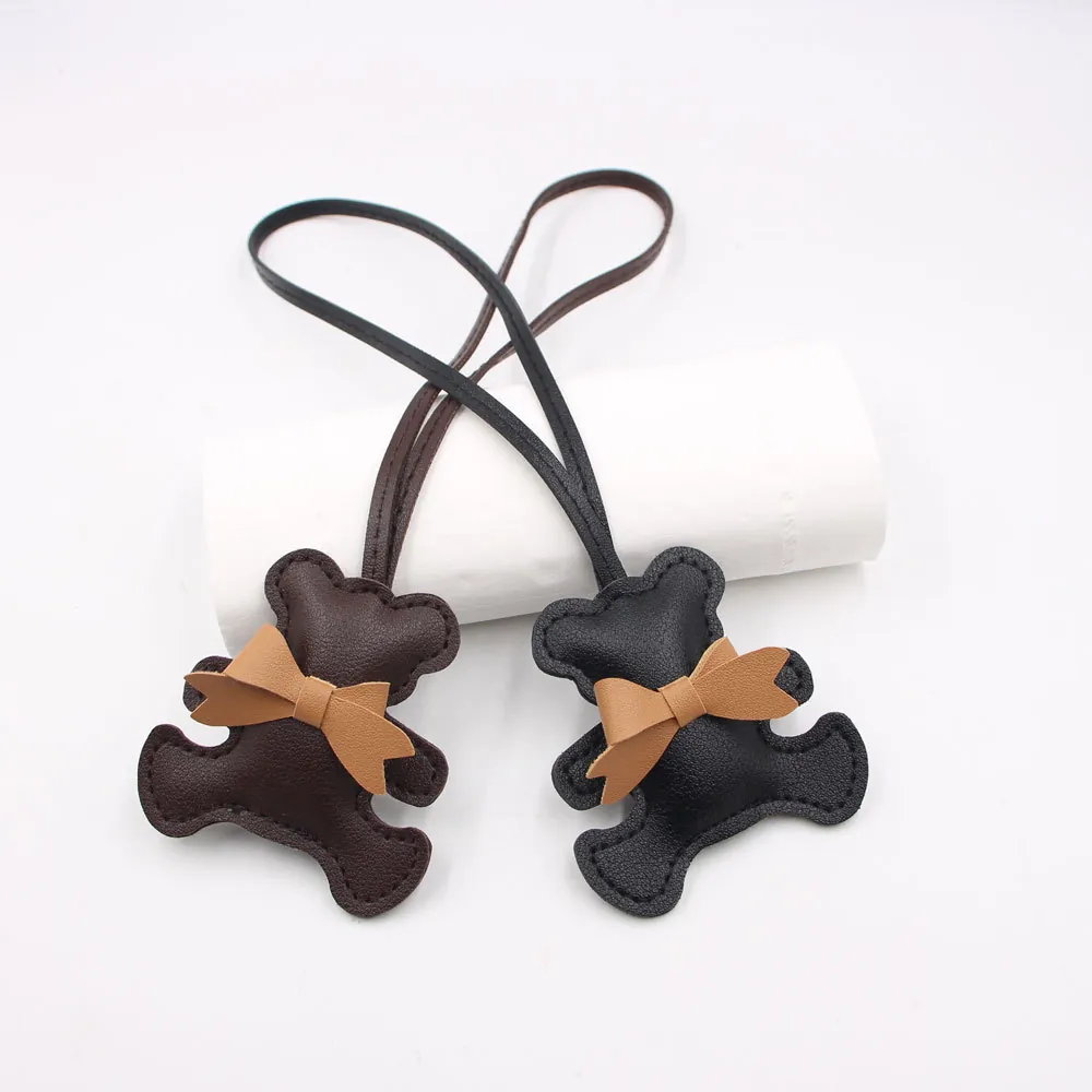 Cute Bear Shape Artificial Leather Bag Charm Bowknot Decor Keychain Pendant For Backpack Car Handbag Accessories