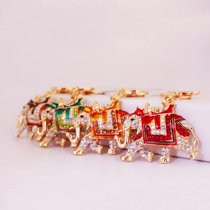 Rhinestone Elephant Keychain Enamel Alloy Metal Animal Bag Charm Pendant Gift For Women Accessory Jewelry Key Ring
