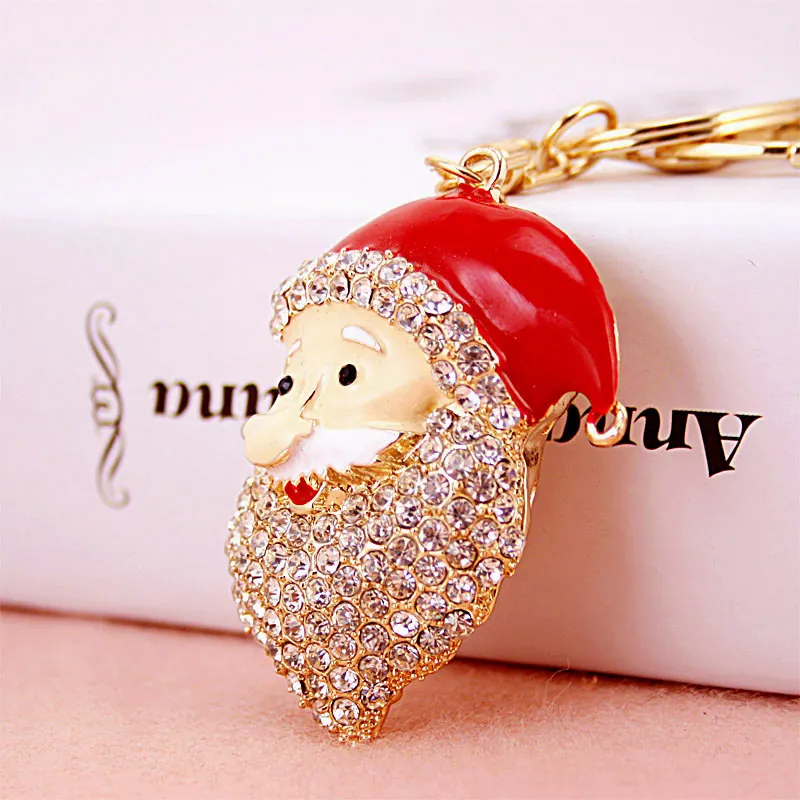 Portachiavi Babbo Natale con Strass in Lega di Zinco Metallo Rosso Smalto Portachiavi Regalo di Natale Ornamento per Donne