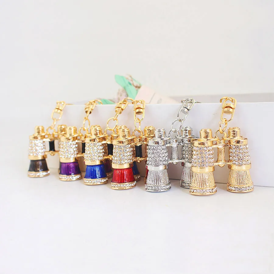 Portachiavi Creativo a Forma di Binocolo in Lega di Zinco Metallo con Strass e Smalto Ciondolo per Borsa Gioiello alla Moda Regalo Unisex