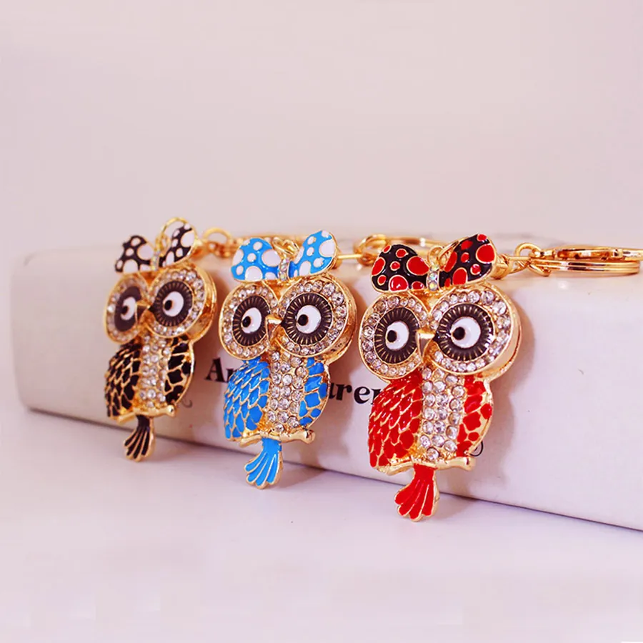 Mignon Porte-clés Hibou en Émail avec Strass Plaqué Or Alliage de Zinc Pendentif de Sac Animal Accessoires pour Femme Cadeau