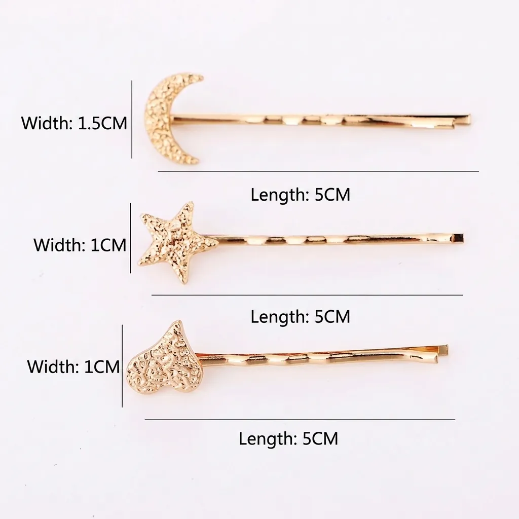 Minimalist Gold Metal Matte Hair Clip Set For Women Simple Star Moon Heart Shape Textured Metal Bobby Pin Bangs Hairpin