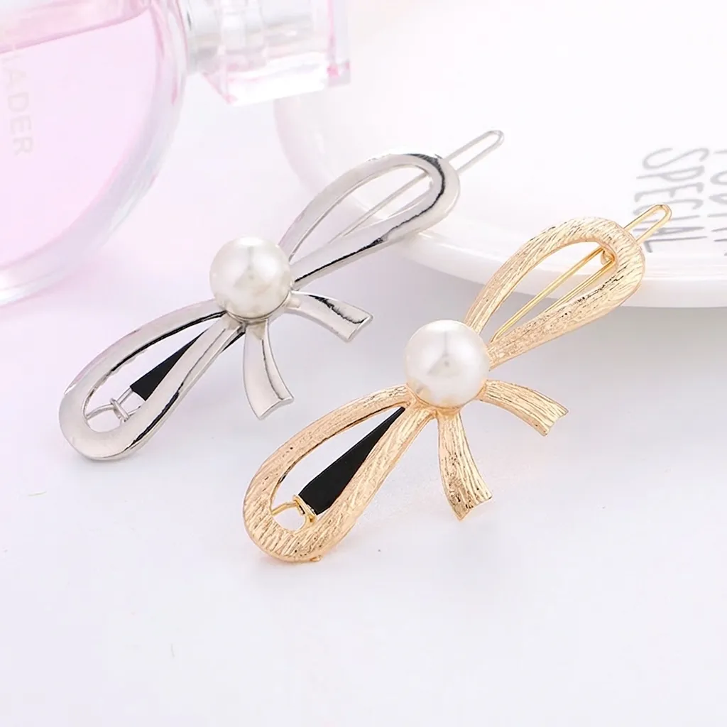 Elegant Bow Hair Clip Alloy Artificial Pearl Handmade Side Clip For Women Girls Daily Party Korean Style Metal Texture Accessory