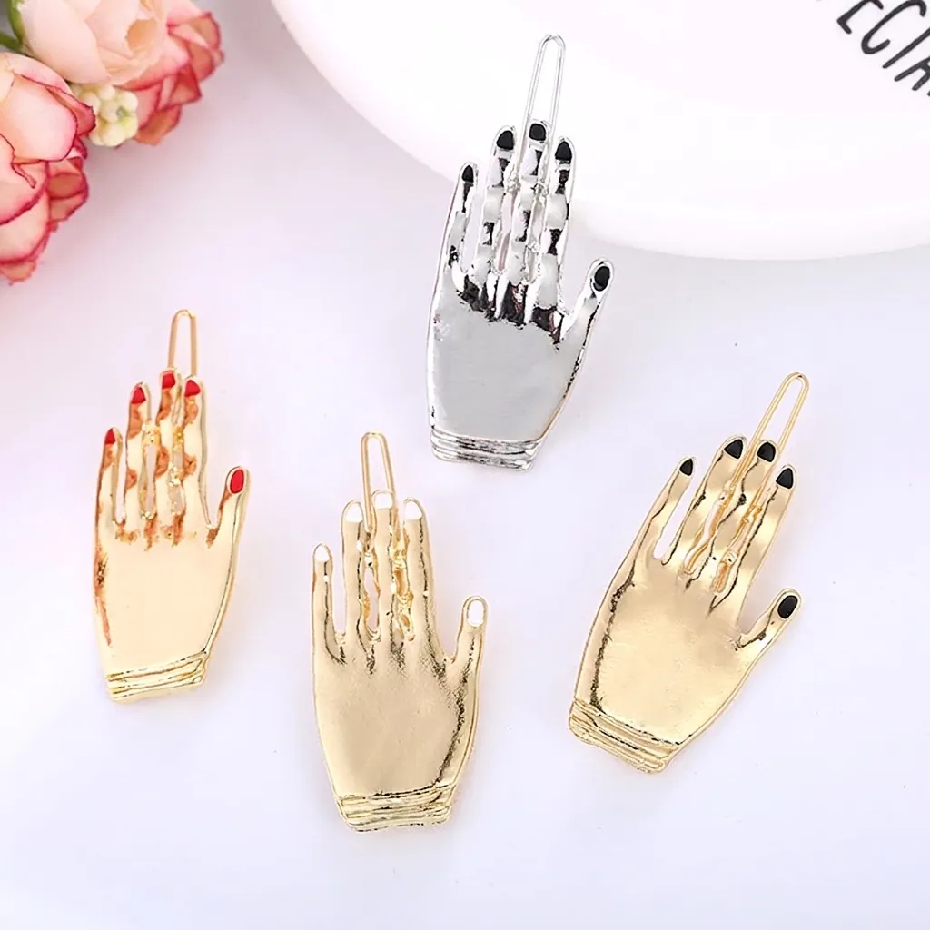 Fermagli per Capelli in Lega a Forma di Mano per Donna Clip Laterali in Metallo Galvanizzato Accessori per Capelli Unici Stile Individuale Forcina