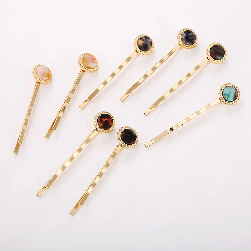 Korean Style Alloy Electroplated Round Acetate Bobby Pin Set Vintage Maillard Geometric Hair Clips For Women Daily Hair Accessories