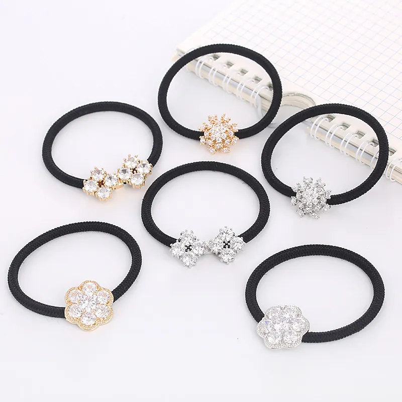 Korean Style Alloy Zirconia Flower Snowflake Elastic Hair Tie Elegant Rhinestone Scrunchie High Elasticity Hair Band Women
