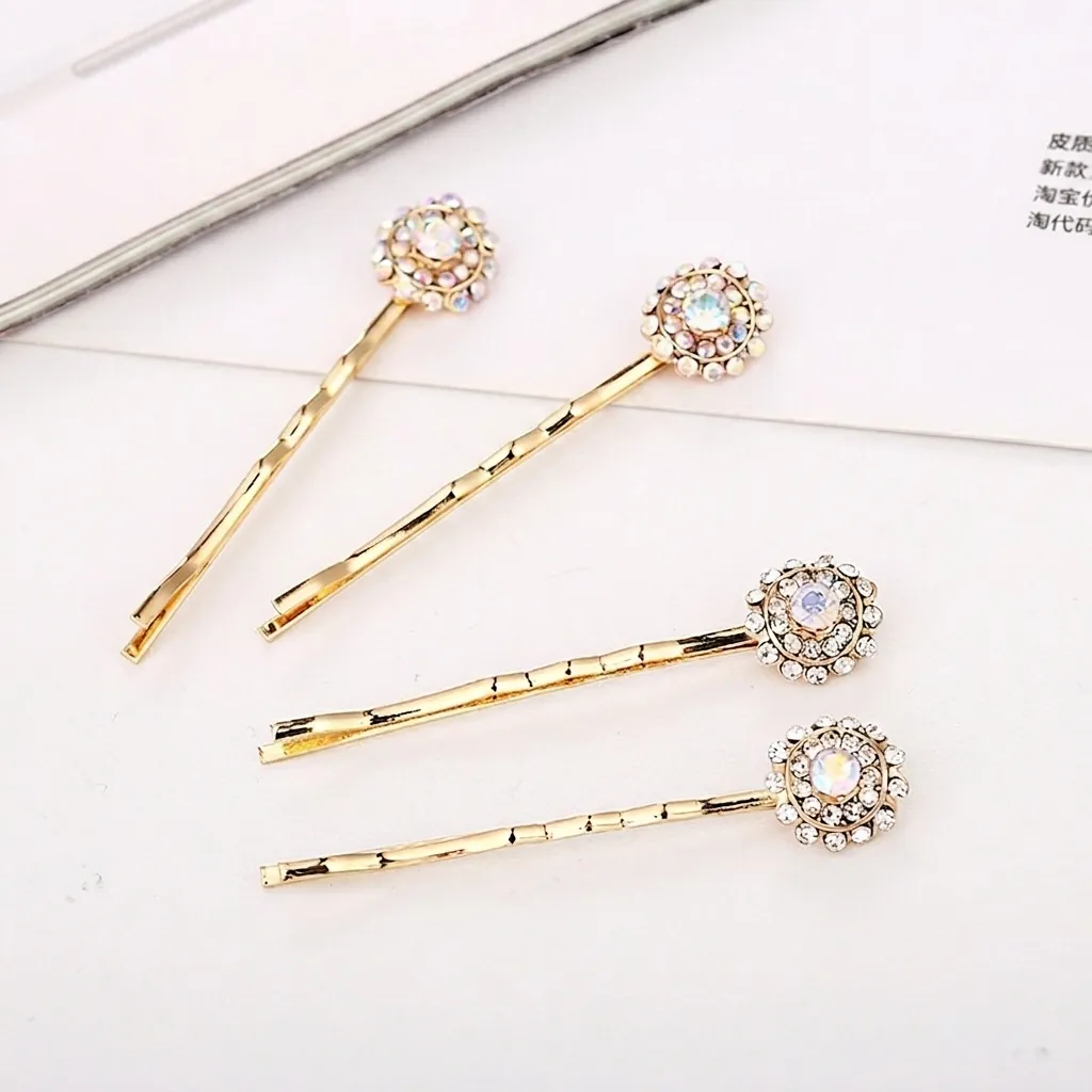 Pinces à Cheveux Fleurs en Alliage de Strass Style Coréen pour Femmes Épingles à Cheveux Rondes Tournesol Brillantes Accessoires de Cheveux Fête