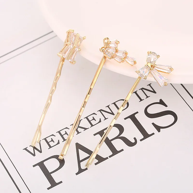 Elegant Alloy Zirconia Bow Hair Clips For Women Gold Silver Plated Geometric Bobby Pins Fashion Hair Accessories Jewelry