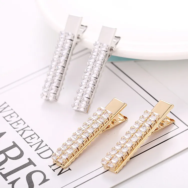 Shiny Zirconia Alloy Duckbill Hair Clips For Women Gold Silver Electroplated Geometric Rhinestone Hairpin Headwear Jewelry