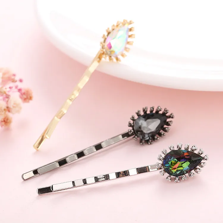 Vintage Teardrop Crystal Hair Clips For Women Alloy Rhinestone Geometric Bobby Pins Elegant Daily Party Hair Accessories