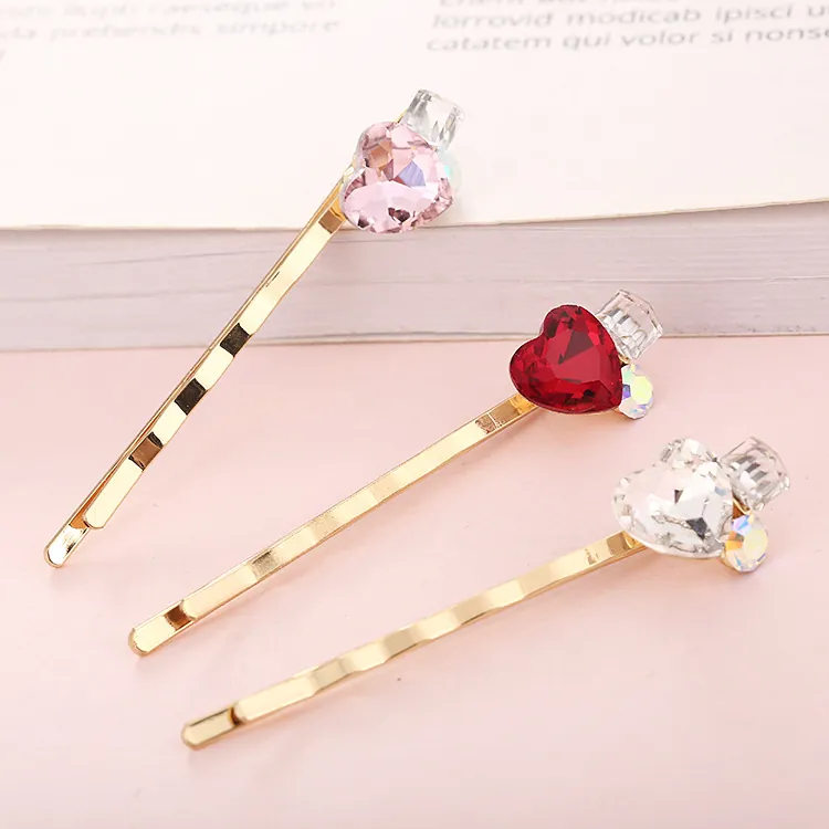 Fermaglio per Capelli con Cuore in Strass e Lega Placcata in Oro Stile Coreano Elegante Forcina per Donna Regalo di San Valentino