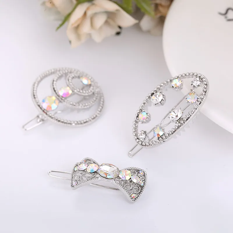 Pince à Cheveux Coréenne en Alliage Strass Nœud Papillon Ovale Géométrique pour Femme Élégante Künstliche Perle d'Imitation Or Argent Accessoire Cheveux