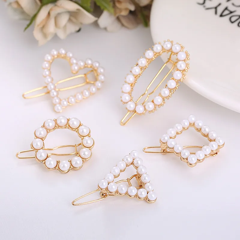Fermagli per Capelli Laterali in Lega Geometrica con Künstliche Perle Sintetiche e Strass Cuore Ovale Tondo Quadrato Triangolo Elegante Stile Coreano Gioielli per Capelli Donna
