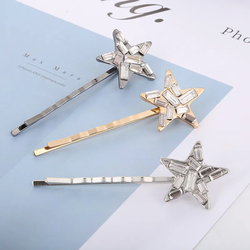 Barrettes à Cheveux Étoile en Strass pour Femmes Épingles à Cheveux en Alliage Forme Étoile Or Argent Noir Accessoires de Mode