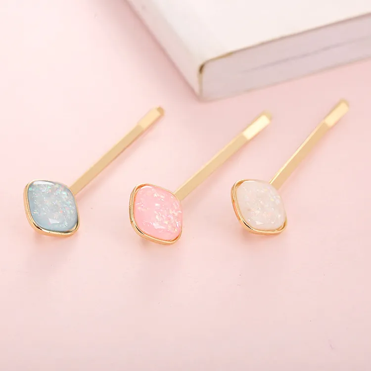 Korean Style Alloy Square Hair Clips Geometric Glitter Resin Bobby Pins Multicolor Sparkling Sequin Hair Accessory For Women