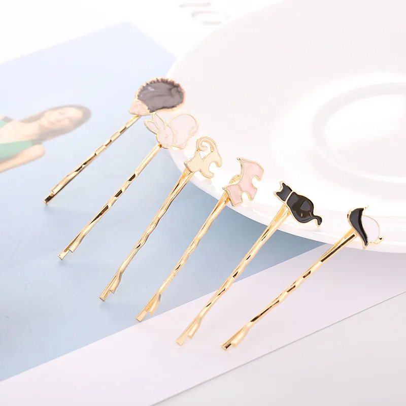 Süße Tier Emaille Haarspangen Für Damen Mädchen Gold Legierung Igel Hase Pinguin Katze Hund Haarklammern Koreanischer Stil Haarschmuck