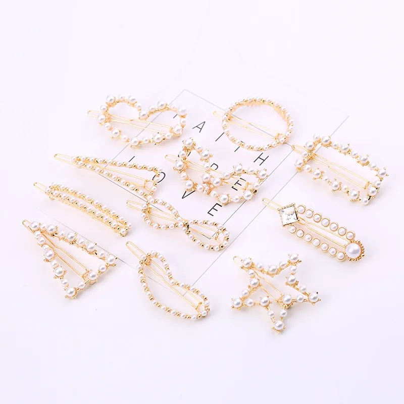 Geometrische Gold Legierung Kunstperle Haarspangen Für Damen Koreanisch Süß Herz Stern Dreieck Haarnadeln Hochzeit Schmuck