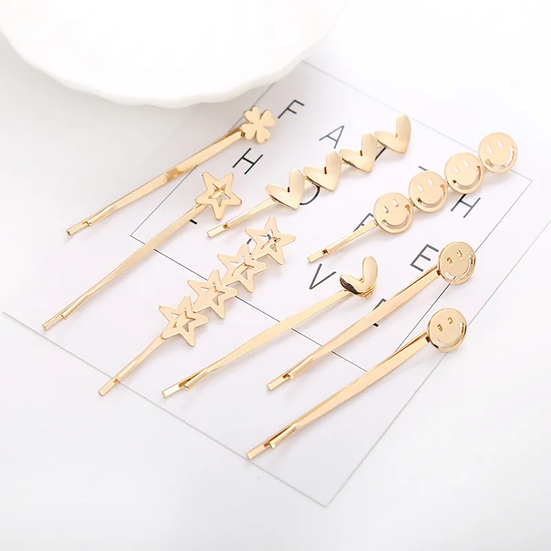 Pince à Cheveux en Alliage de Zinc Or Style Coréen Simple Cœur Étoile Sourire Trèfle Barrette Accessoires de Cheveux Minimalistes Femme